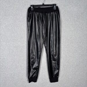Black Faux Leather Jogger Pants Small Pockets Futuristic Rave Lounge Casual